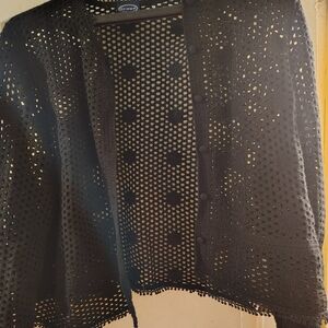 Scoop Black Crochet Women's Sweater